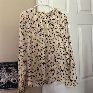 White Birch spotted cream high neck blouse size large with red browns and cream